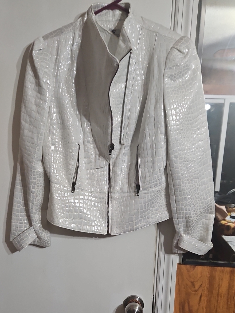 Worthington White Croc-Embossed Faux Leather Moto Jacket